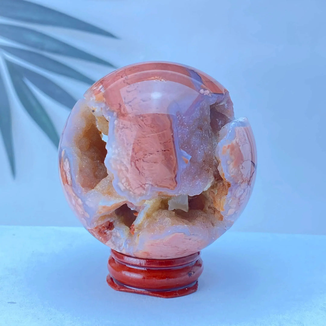 Pink Agate Geode Crystal Sphere