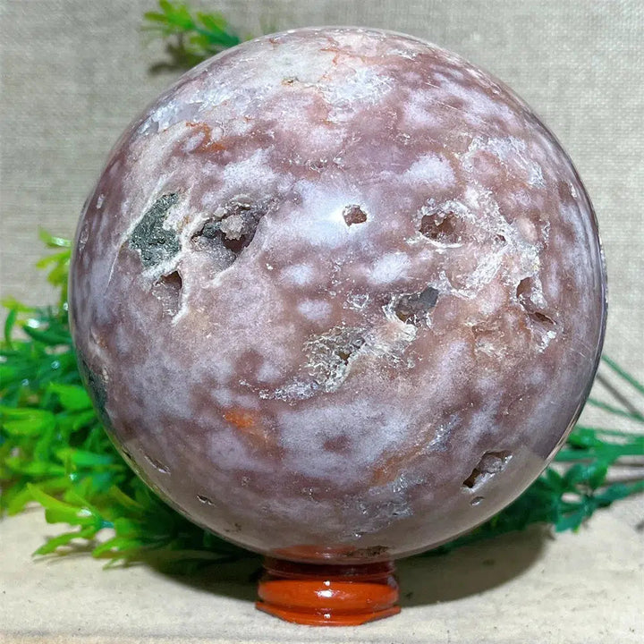 Pink Amethyst Flower Agate With Pyrite Sphere