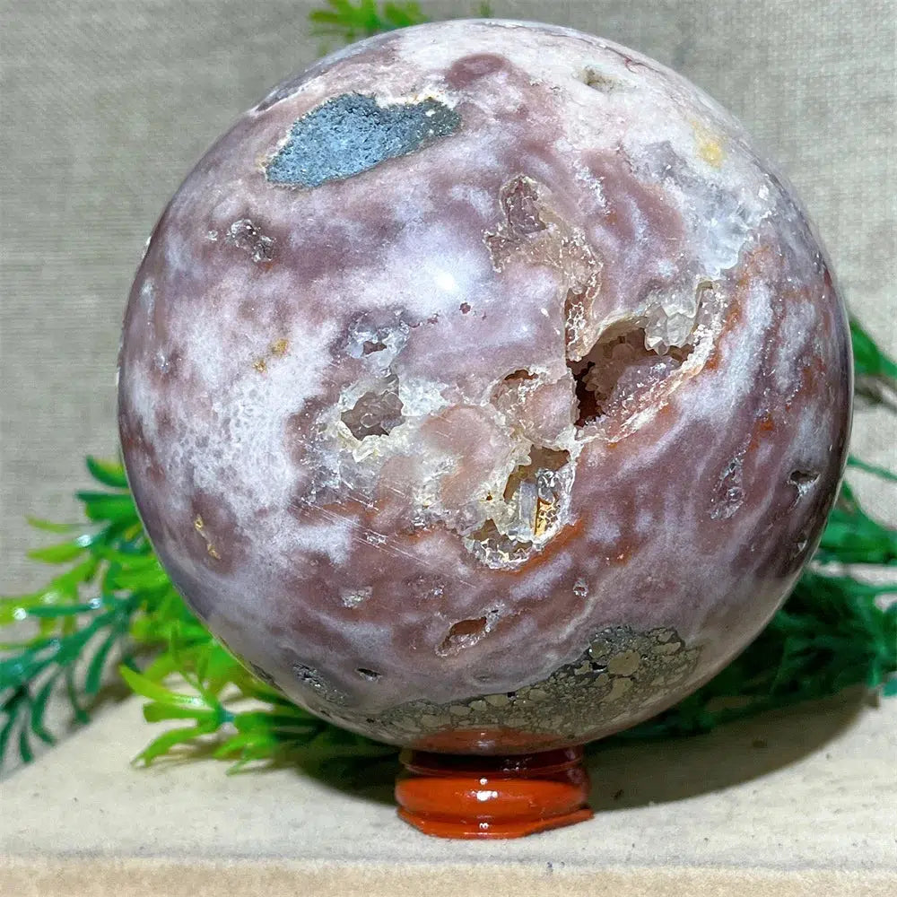 Pink Amethyst Flower Agate With Pyrite Sphere