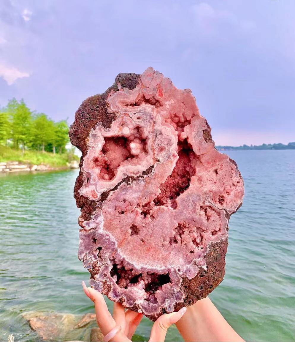 Pink Amethyst Geode Crystal Slice