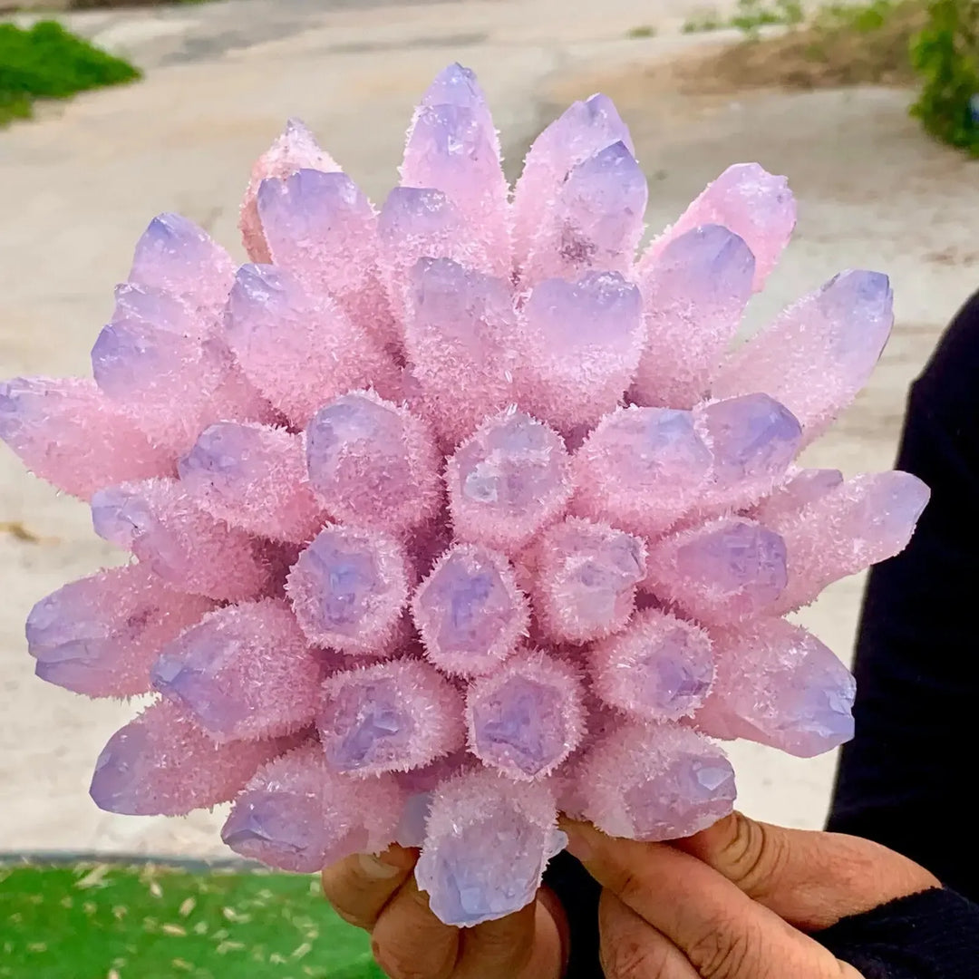 Pink Ghost Quartz Crystal Cluster