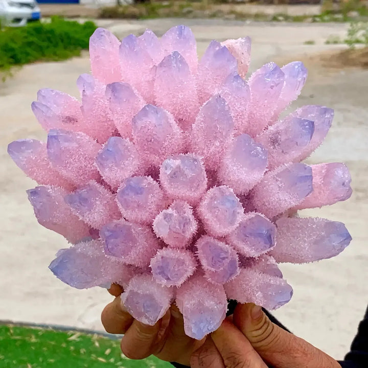 Pink Ghost Quartz Crystal Cluster