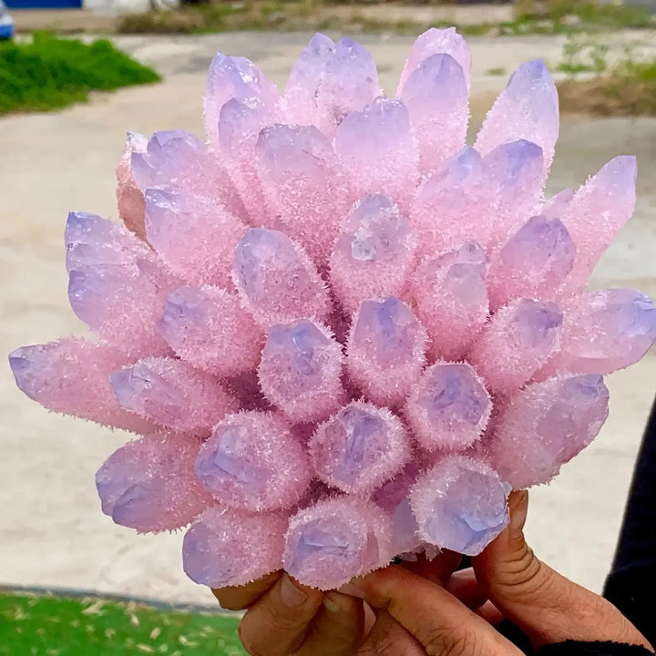 Pink Ghost Quartz Crystal Cluster