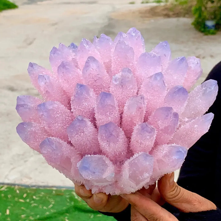 Pink Ghost Quartz Crystal Cluster