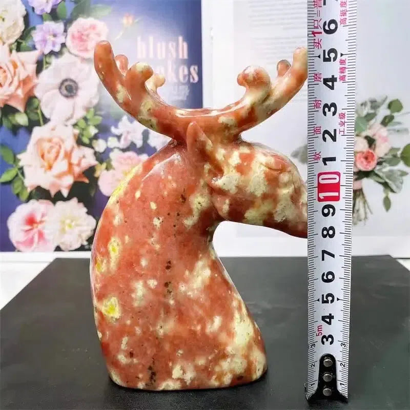 Plum Blossom Agate And Tourmaline Crystal Carved Sika Deer