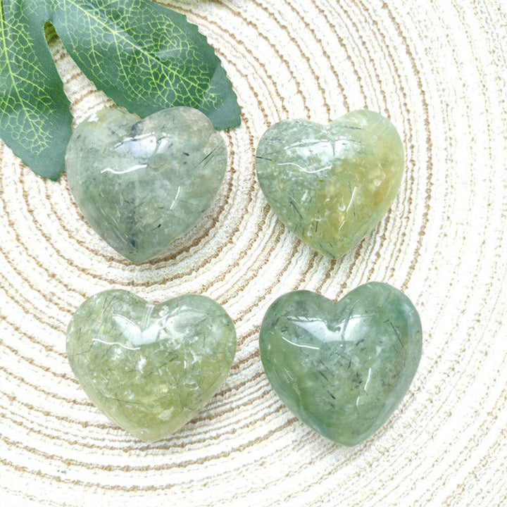 Prehnite With Tourmaline Inclusions Heart Carving