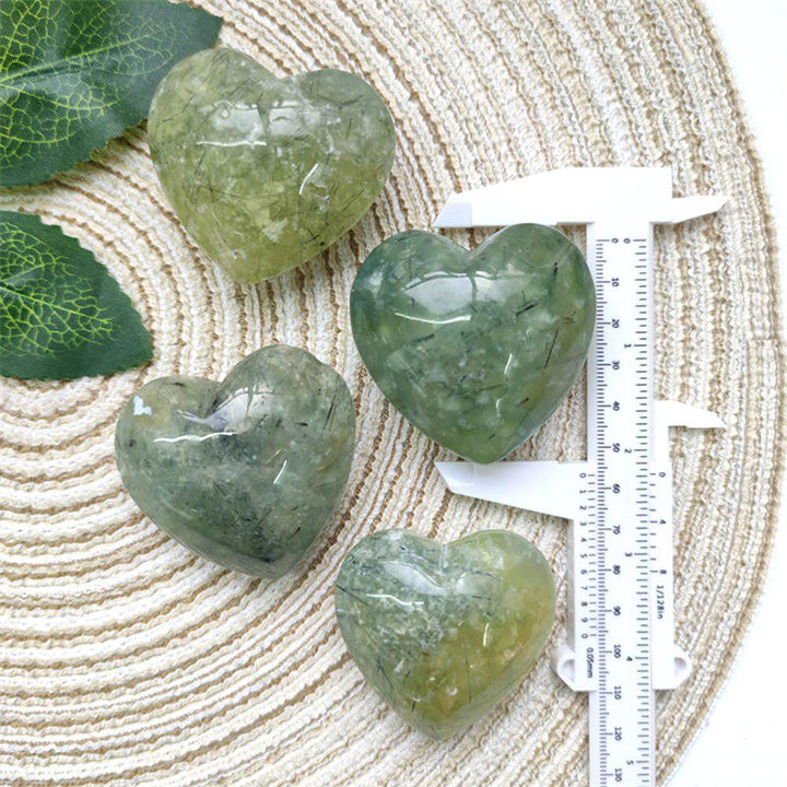 Prehnite With Tourmaline Inclusions Heart Carving