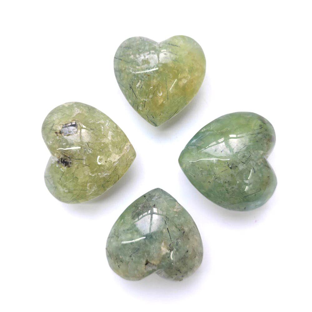 Prehnite With Tourmaline Inclusions Heart Carving