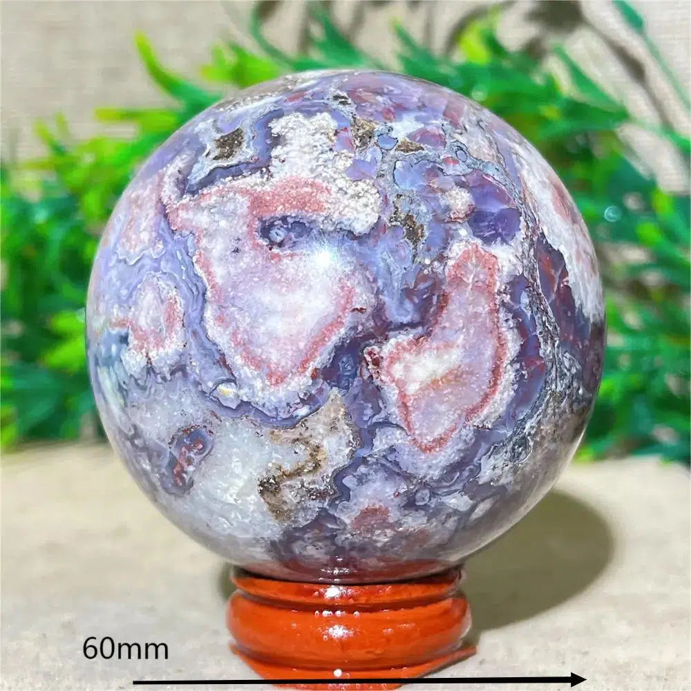 Purple Flower Agate Sphere + Stand