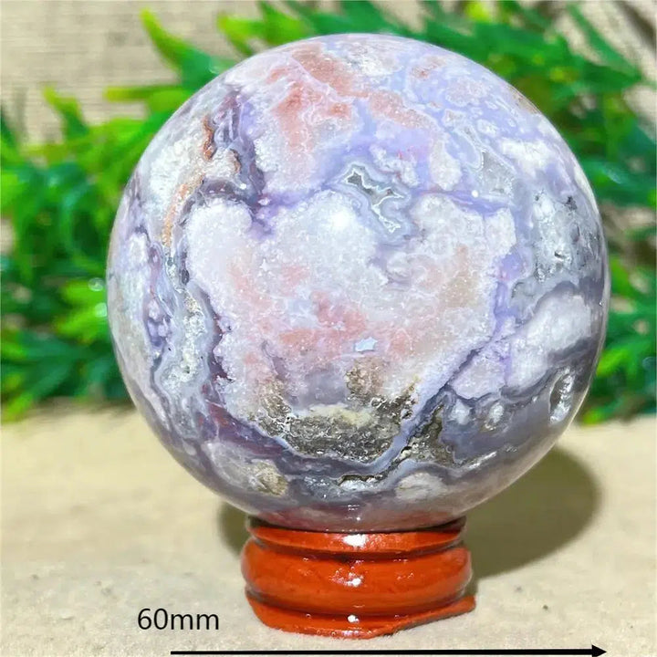 Purple Flower Agate Sphere + Stand