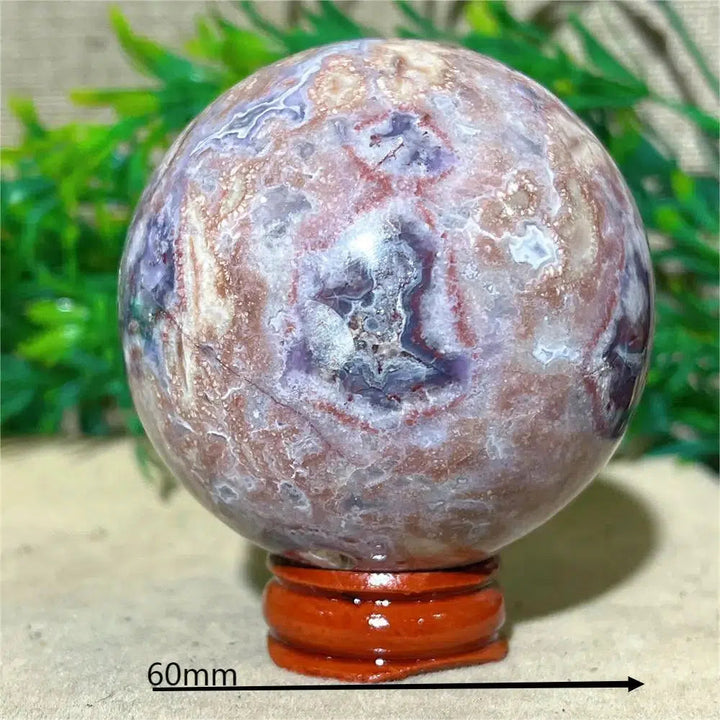 Purple Flower Agate Sphere + Stand