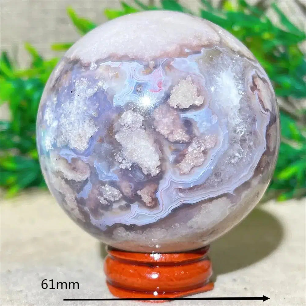 Purple Flower Agate Sphere + Stand