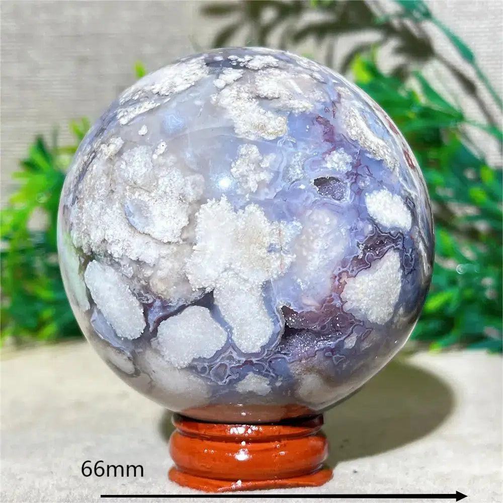 Purple Flower Agate Sphere + Stand