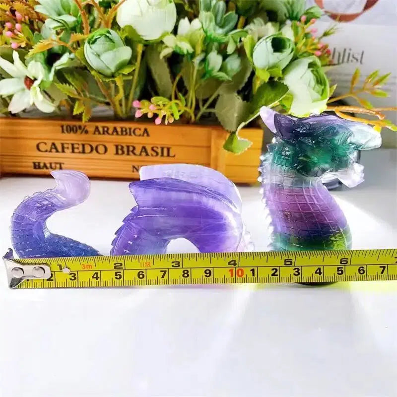 Purple Fluorite 3 Piece Dragon Crystal Carving