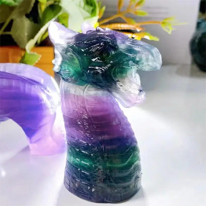 Purple Fluorite 3 Piece Dragon Crystal Carving