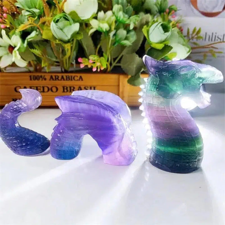 Purple Fluorite 3 Piece Dragon Crystal Carving