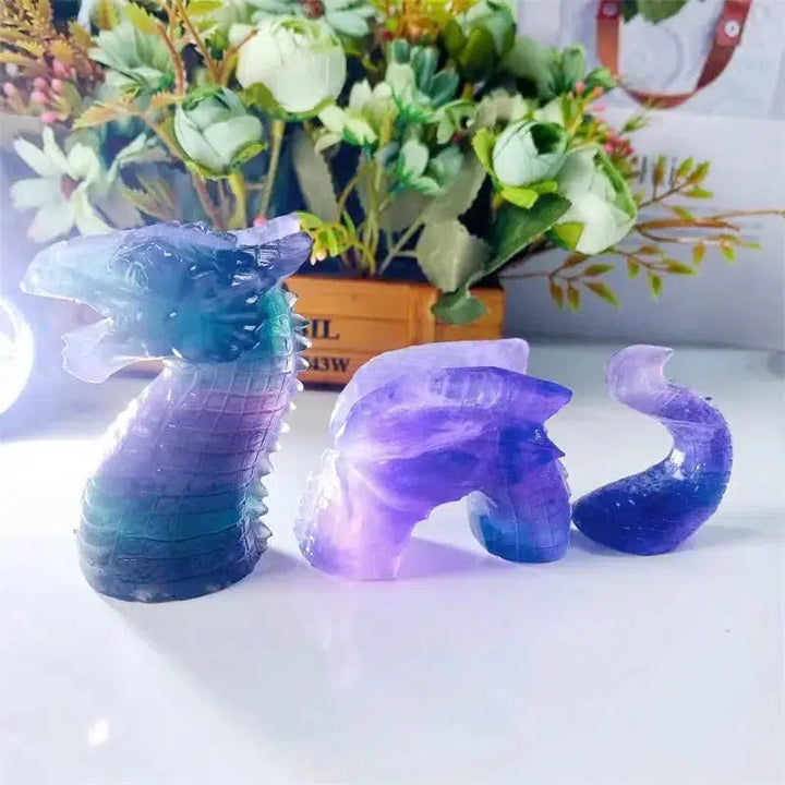 Purple Fluorite 3 Piece Dragon Crystal Carving