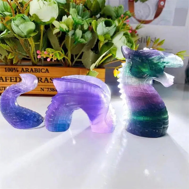 Purple Fluorite 3 Piece Dragon Crystal Carving