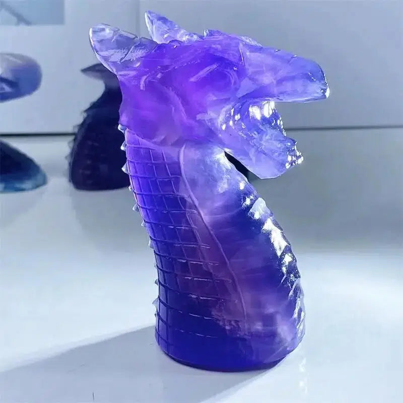 Purple Fluorite 3 piece Dragon Crystal Carving