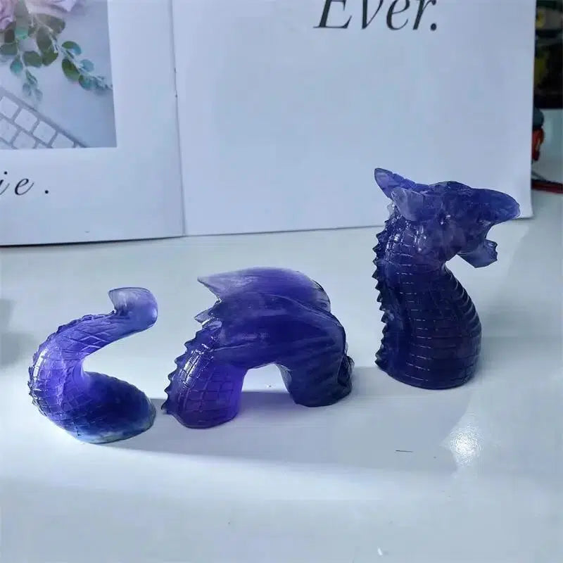 Purple Fluorite 3 piece Dragon Crystal Carving