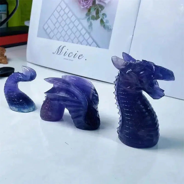 Purple Fluorite 3 piece Dragon Crystal Carving