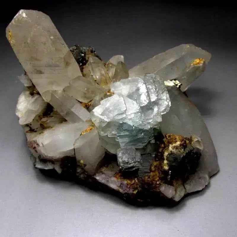 Quartz, Blue Fluorite, Arsenopyrite Cluster