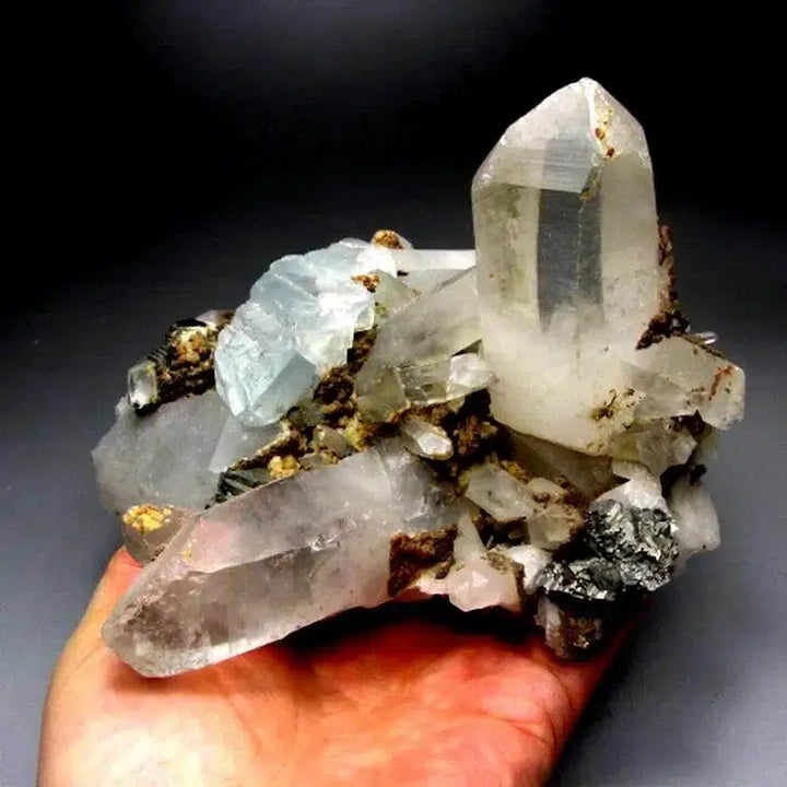 Quartz, Blue Fluorite, Arsenopyrite Cluster