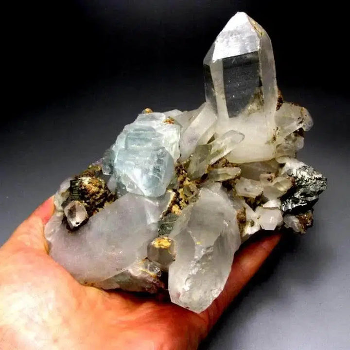 Quartz, Blue Fluorite, Arsenopyrite Cluster