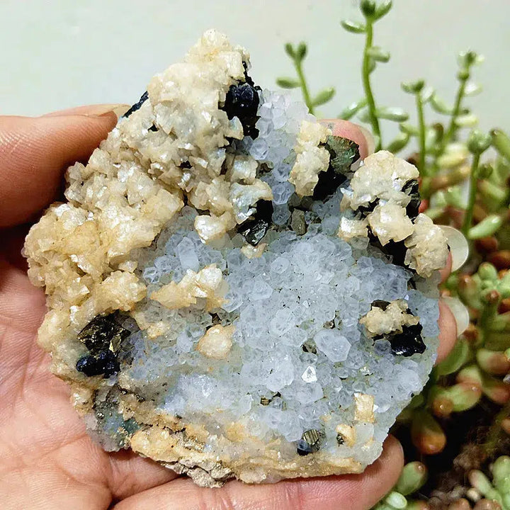 Quartz, Calcite, Black Tourmaline and Pyrite Cluster