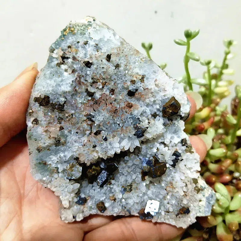 Quartz, Calcite, Black Tourmaline and Pyrite Cluster