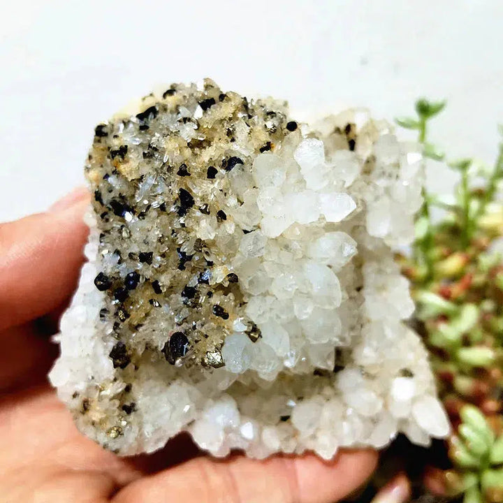 Quartz, Calcite, Black Tourmaline and Pyrite Cluster