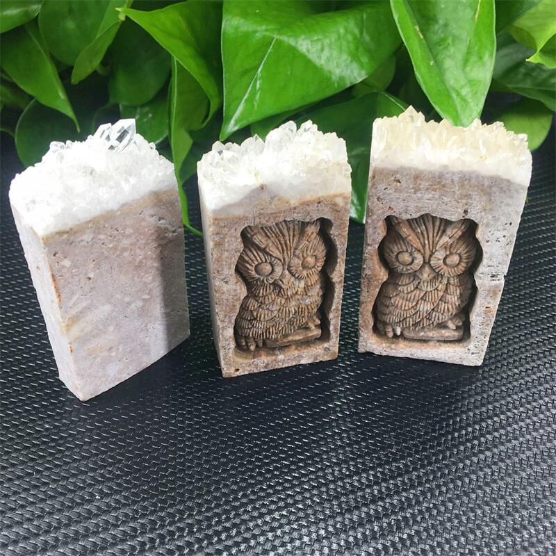 Quartz Cluster Owl Carving