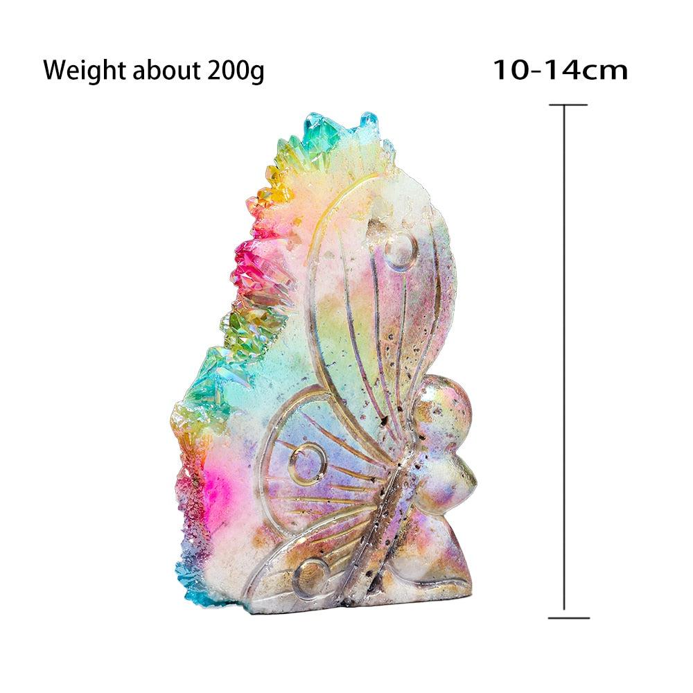 Quartz Cluster Rainbow Aura Butterfly Carving