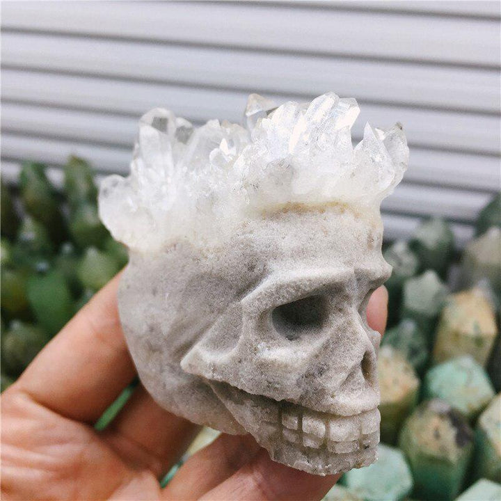 Quartz Crystal Cluster Punk Skull