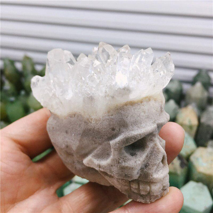 Quartz Crystal Cluster Punk Skull