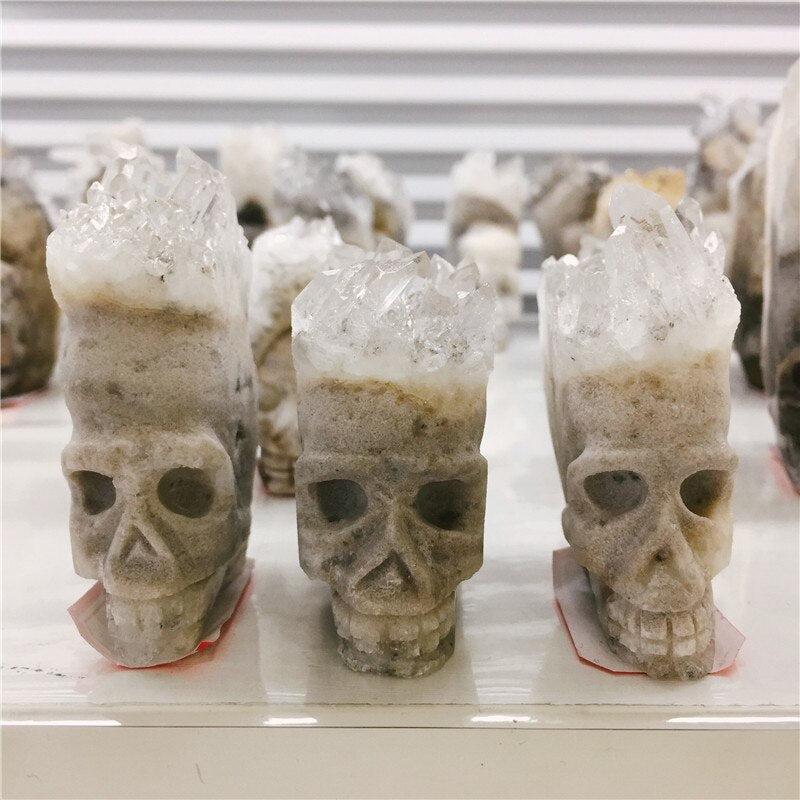 Quartz Crystal Cluster Punk Skull