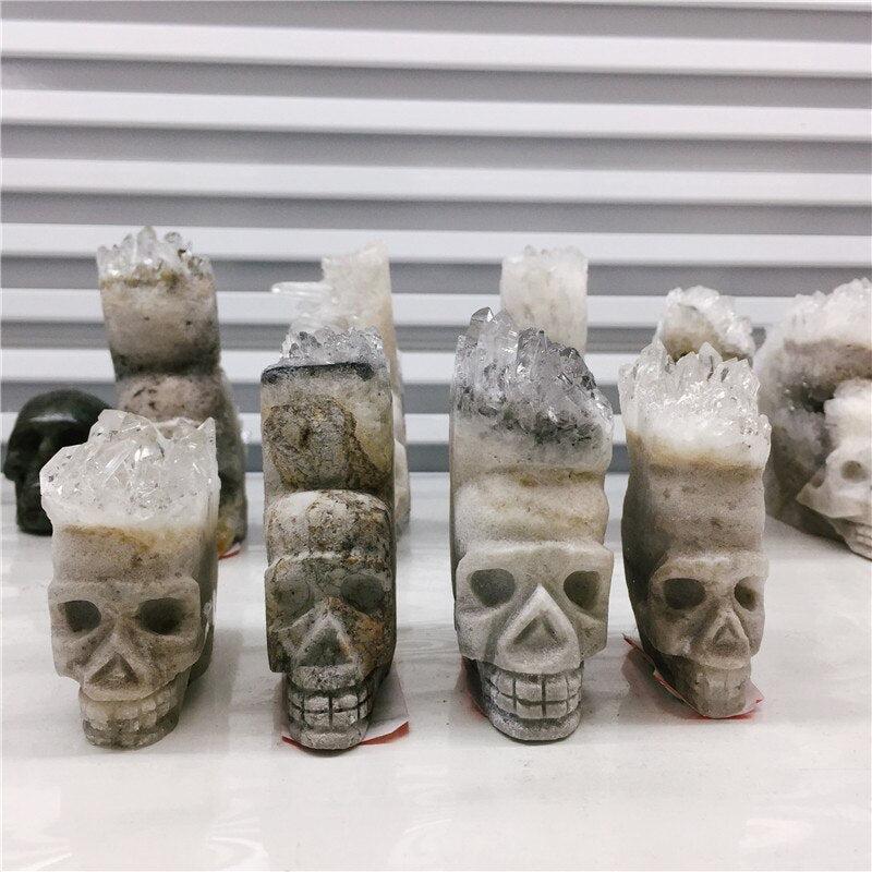 Quartz Crystal Cluster Punk Skull