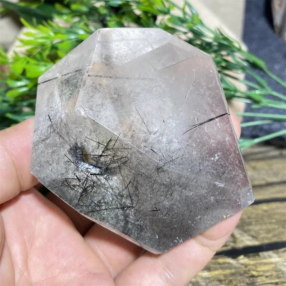 Quartz With Black Tourmaline Crystal Polyhedral