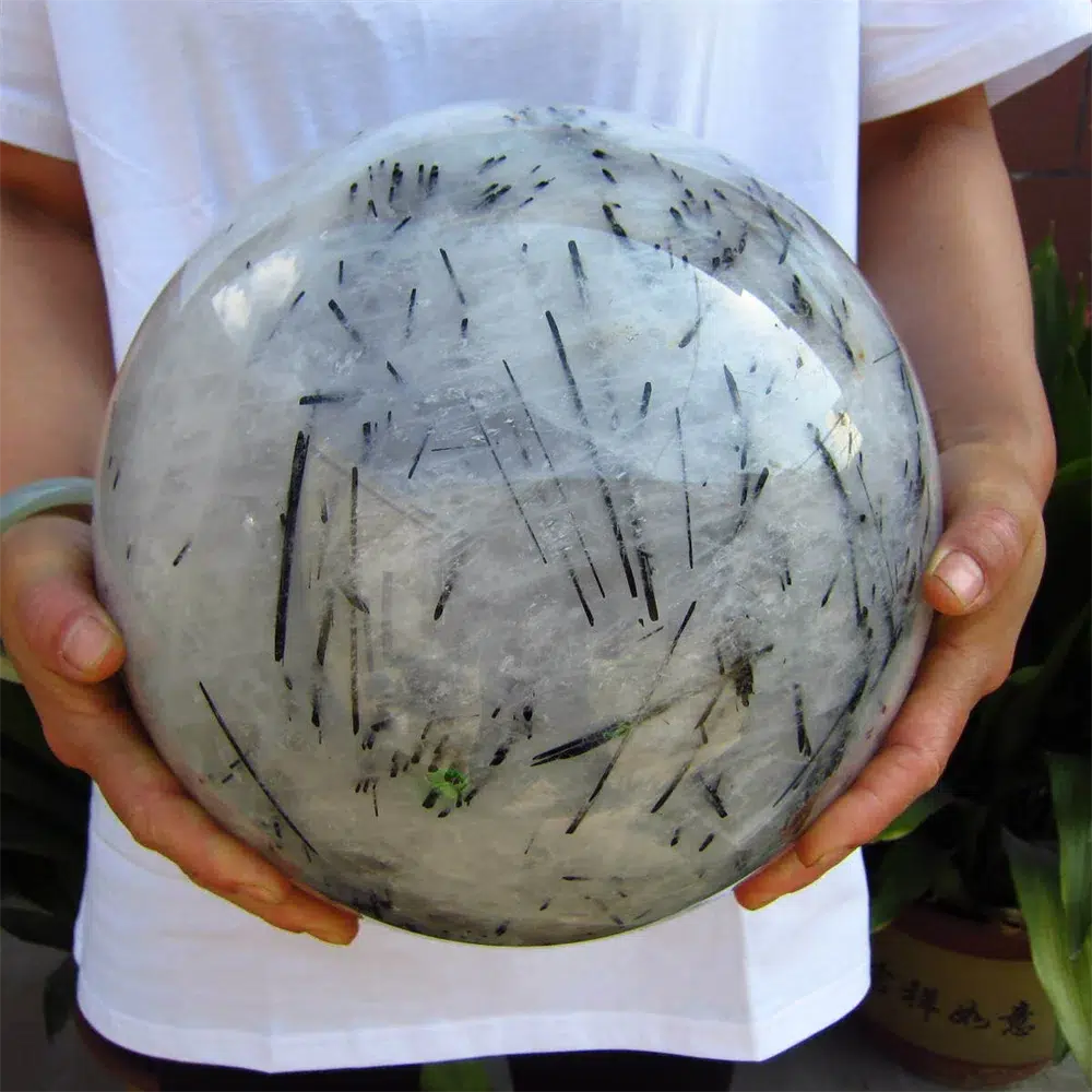 Quartz With Black Tourmaline Rutile Sphere