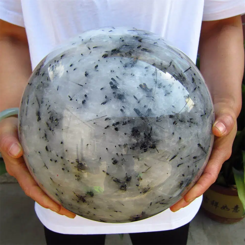 Quartz With Black Tourmaline Rutile Sphere