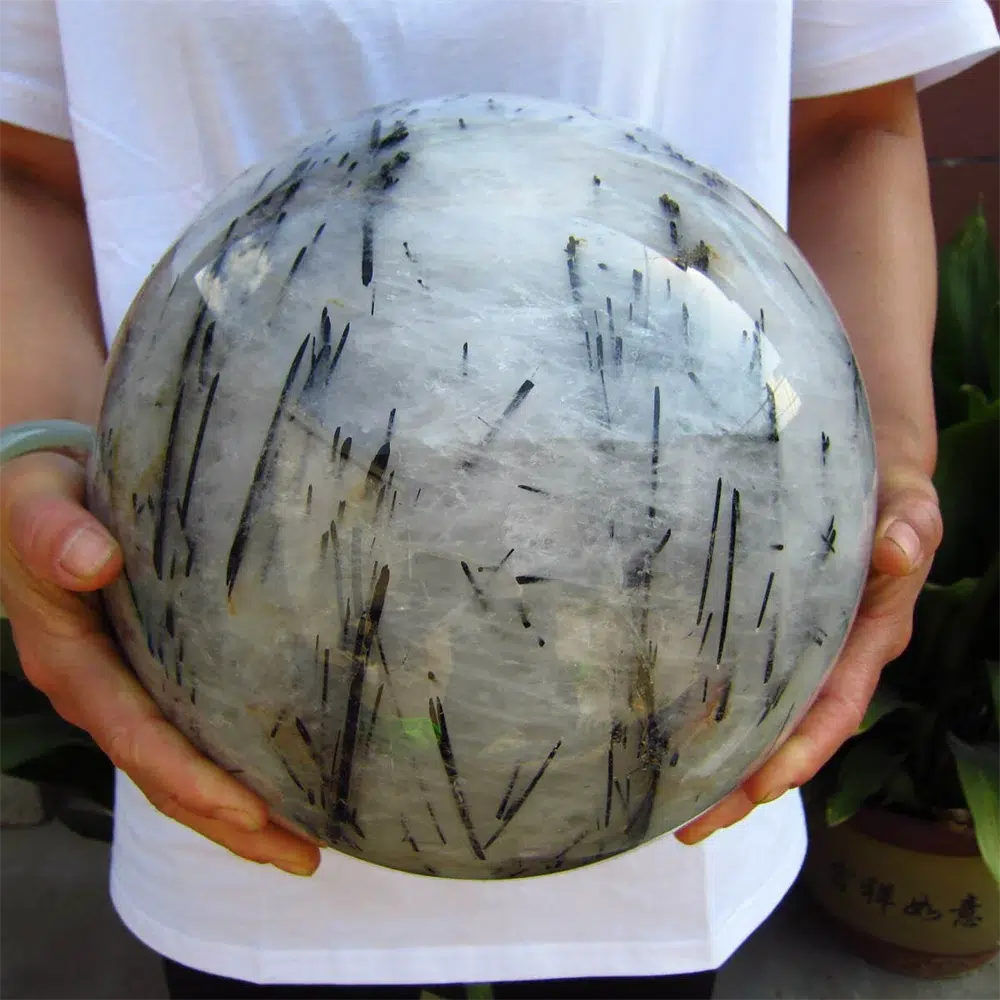 Quartz With Black Tourmaline Rutile Sphere