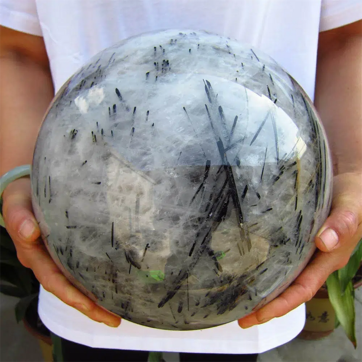 Quartz With Black Tourmaline Rutile Sphere