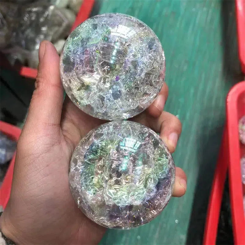 Rainbow Aura Crackle Crystal Sphere