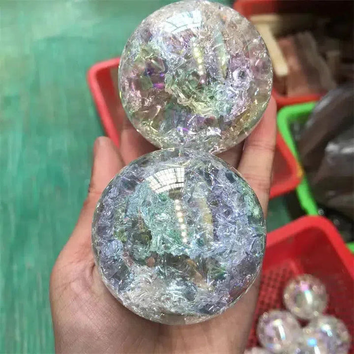 Rainbow Aura Crackle Crystal Sphere