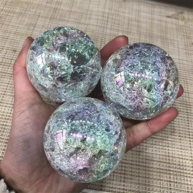 Rainbow Aura Crackle Crystal Sphere