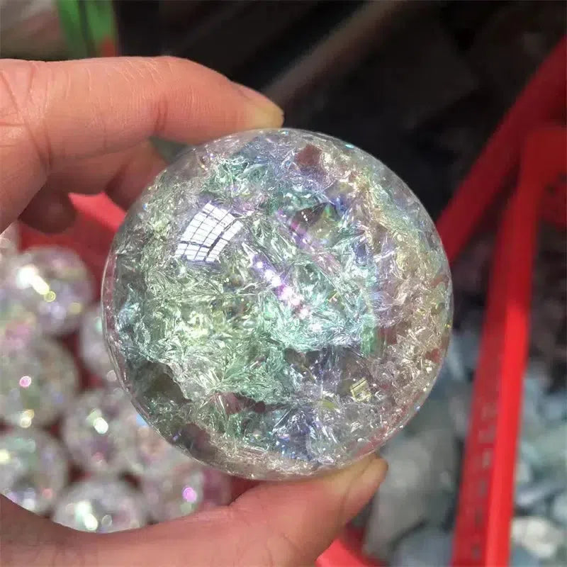 Rainbow Aura Crackle Crystal Sphere