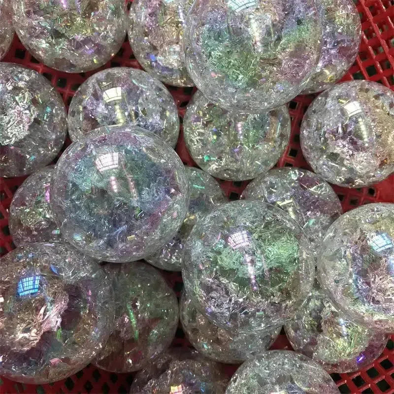 Rainbow Aura Crackle Crystal Sphere