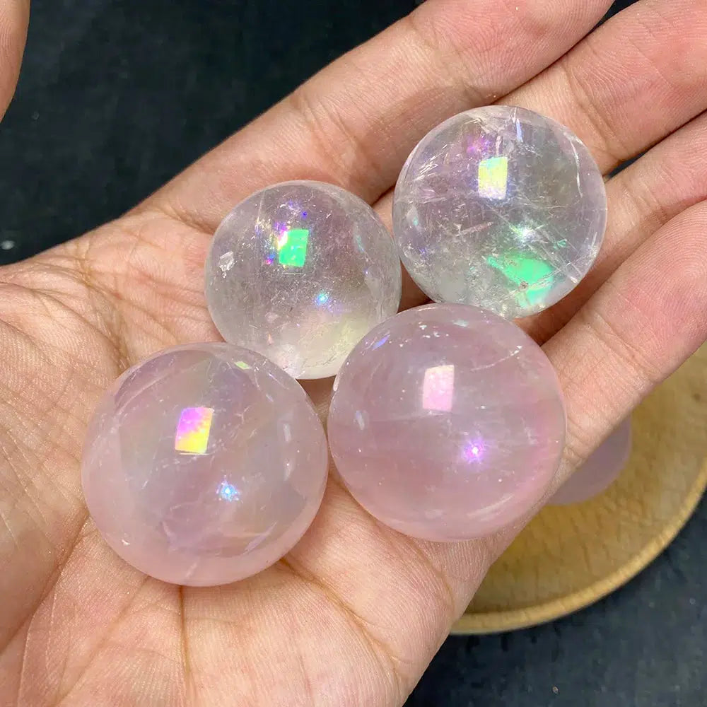 Rainbow Aura Rose Quartz Sphere