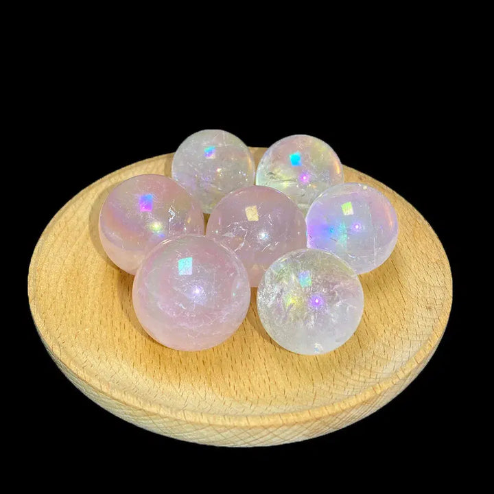 Rainbow Aura Rose Quartz Sphere