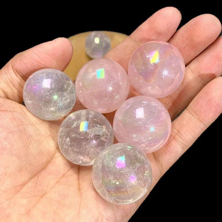 Rainbow Aura Rose Quartz Sphere